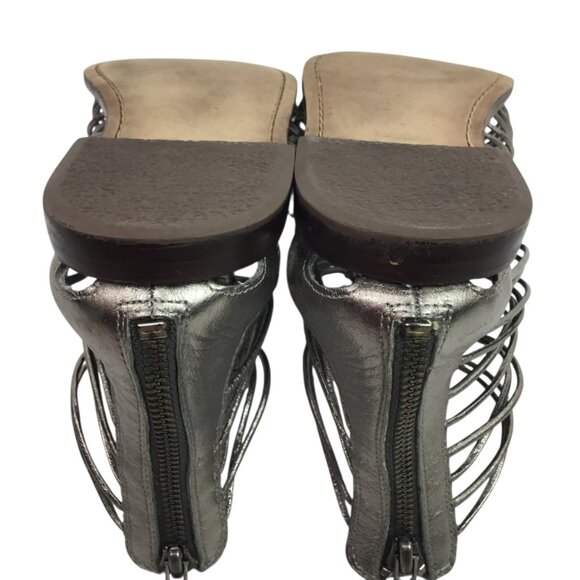 Sam Edelman Hazel Caged Gladiator Womens 8 Sandals Silver Metallic Stone Embelli - Picture 9 of 12